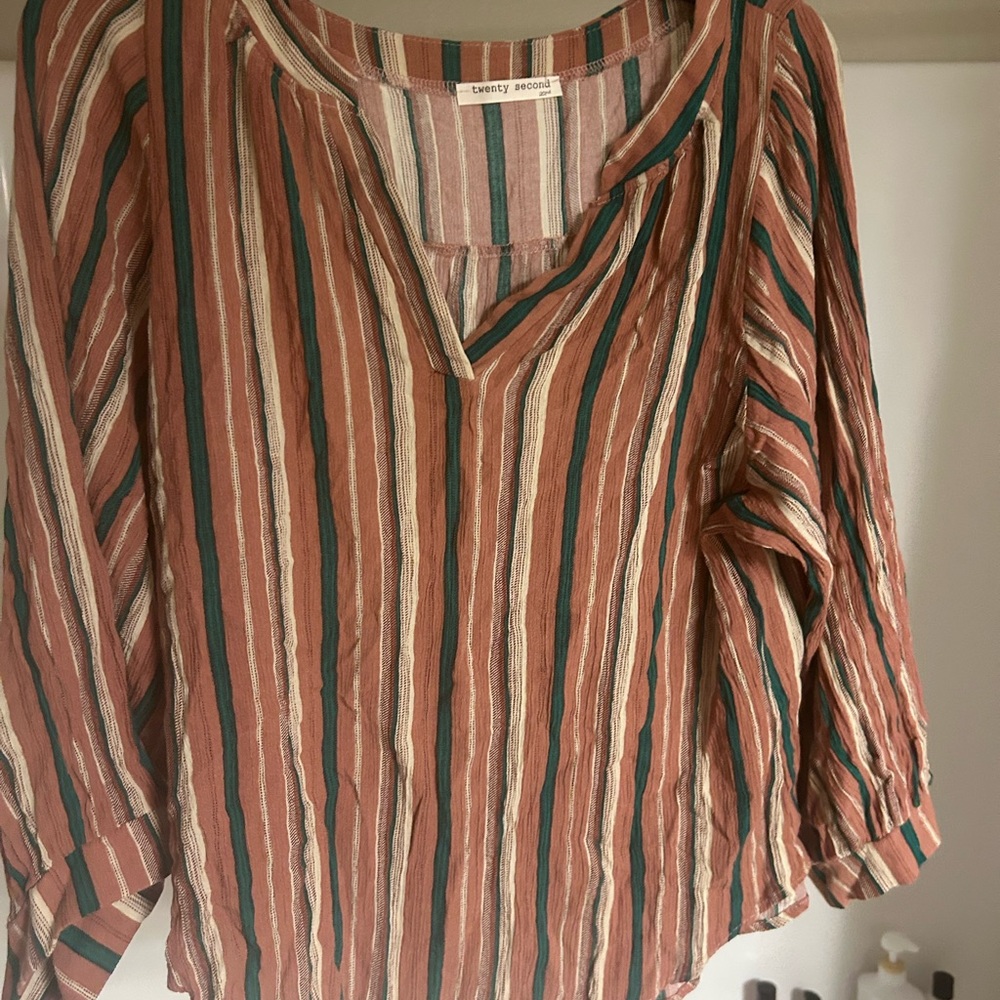 Twenty Second Women's Striped Blouse - Brown and Green